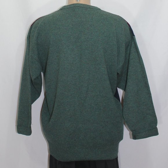 VTG Buckingham Lambswool Green with Geometric Sweater Made In England  Large - Picture 3 of 9